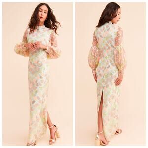 Alice Mccall Mint Blue Celestial Maxi Gown Dress Sequins Long Bishop Sleeve 8